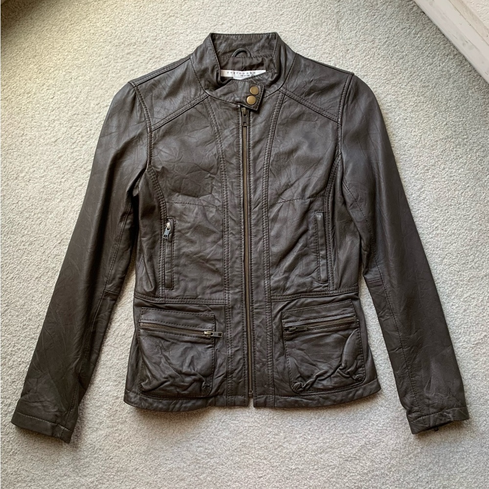 rezrekshen by Esther Chen 100% Leather Jacket XS Women Brown Moto Outerwear
